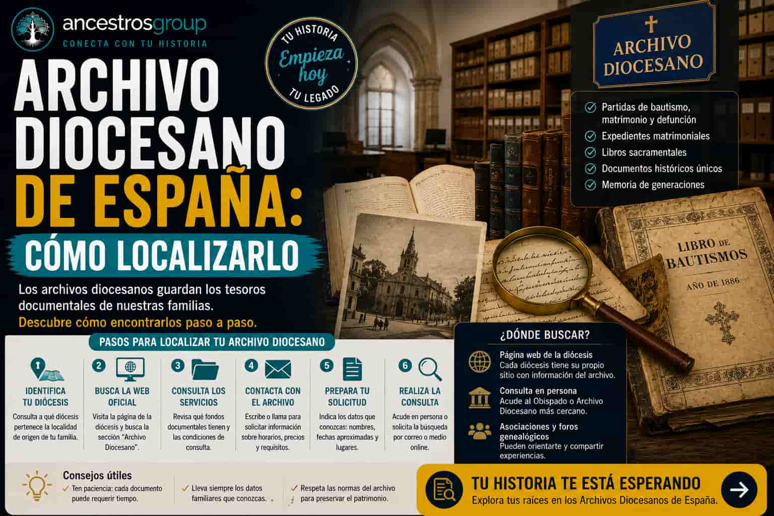 Archivo diocesano español con registros parroquiales